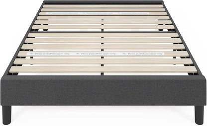 ZINUS Curtis Upholstered Platform Bed Frame, Mattress Foundation, Wood Slat Support, No Box Spring Needed, Eco Friendly WonderBox (TM) Packaging, Dark Grey, Queen