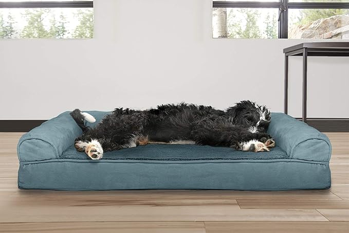 Furhaven Cooling Gel Dog Bed for Large/Medium Dogs w/ Removable Bolsters & Washable Cover, For Dogs Up to 55 lbs - Plush & Suede Sofa - Deep Pool, Large-Mewly Pet