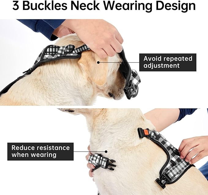 IVY&LANE No Pull Dog Harness with Leash Set, Reflective No Choke Pet Vest,Adjustable Oxford Dog Vest Harness with Easy Control Handle for Medium Lagre Dogs (Checkered Black,M)-Mewly Pet