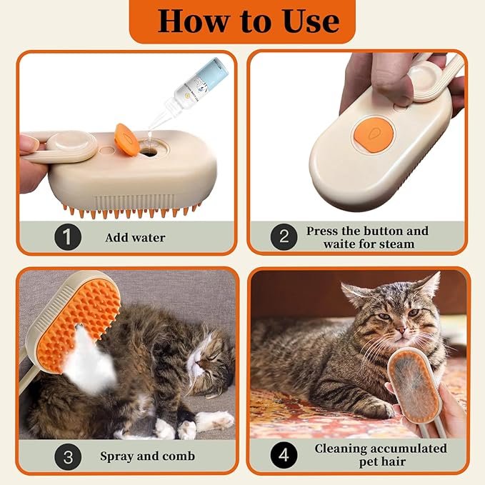 4-in1 Cat Steam Brush for Shedding & Grooming, Spray Hair Removal Comb with 2 Waterless Shampoo, Cat and Dog Brush for Shedding, Pet Grooming Comb Hair Removal Tool for Cats and Dogs-Mewly Pet