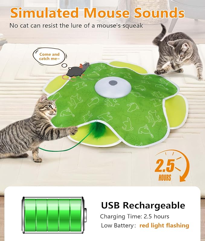 Interactive Cat Toy, Rechargeable Cat Toys for Bored Indoor Adult Cats, Hide and Seek Cat Toy with Motion Activated, Feather Toys, Chirping, Exercise Toys for Indoor Bored Adult Cats-Mewly Pet