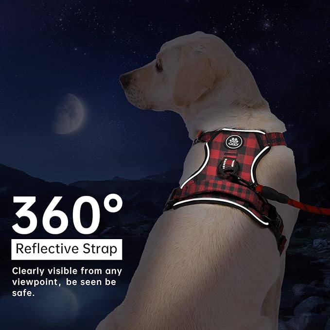 IVY&LANE No Pull Dog Harness with Leash Set, Reflective No Choke Pet Vest,Adjustable Oxford Dog Vest Harness with Easy Control Handle for Large Dogs (Checkered Red,L)-Mewly Pet