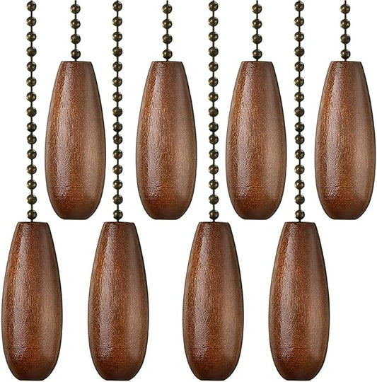 Decorative Extension 12 Inches Walnut Color Wooden Pull Chain Fan Pulls Set Ornaments for Ceiling Light Lamp Chain 8 Pcs (Bronze)