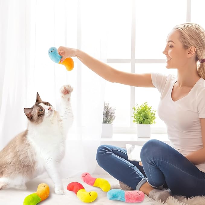 L1rabe Worm Candy Catnip Stuffed Toys - 6P Colorful Worm Organic Cat Toys Funny Indoor Chew Bite Kick Tools, Interactive Pet Supplies Cat Lovers Kittens Birthday Presents Pet Christmas New Year Gifts-Mewly Pet
