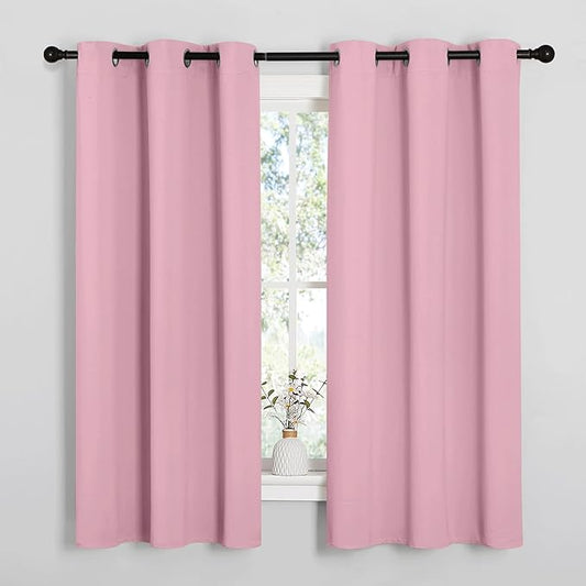 NICETOWN Bedroom Curtain Panels Blackout Draperies, Thermal Insulated Solid Grommet Blackout Curtains/Drapes (1 Pair, 34 by 63 inches, Crystal Pink)