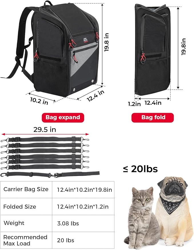 KEMIMOTO Motorcycle Dog Cat Carrier Bags Upgraded for Less Than 20 lbs Pets Carriers Portable Capacity Folding Backpack for Street Glide Road King with Passenger Seat Touring Trike Models Can AMS-Mewly Pet
