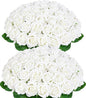 BLEUM CADE 50 Pcs White Roses Artificial Flowers, Real Touch Velvet Roses Fake Flowers Bulk, Artificial Roses Bouquet with Long Stems Bridal DIY Wedding Party Centerpiece Decorations