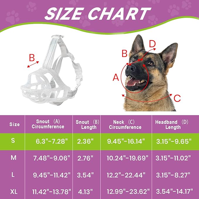 Glow-in-The-Dark Dog Muzzle, Basket Muzzle for Small Medium Large Dogs,Anti-Biting Chewing, Lightweight Cage Design,Allows Drinking & Panting,for Grooming & Training Size S-Mewly Pet