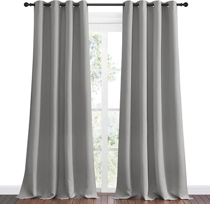 NICETOWN Silver Grey Room Darkening Curtain Panels 108" Long for RV, Play Room, Studio, 55" Width, 2 Panels, Heat Block Out and Keep Warm Drapes Window Treatment Drapes for Doorway Entryway Patio