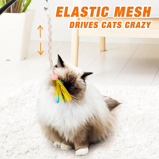 JXFUKAL Cat Feather Toy Refills, 4Pcs Simulation Butterfly Dragonfly Glitter Piece Feather Cat Lures Wand Attachment Replacement for Kitty Kitten Indoor Cats Accessories-Mewly Pet