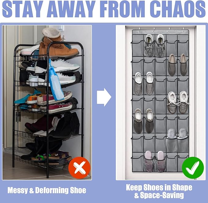 Over the Door Shoe Organizers 35 Mesh Pockets Hanging Shoe Organizer Shoe Rack for Closet Entryway Bedroom Bathroom Pantry Shoe Holder for Sneakers, High Heeled Shoes, Flip Flops (Gray 67.7” × 26.4”)