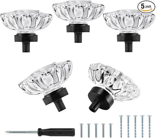 5pcs Glass Cabinet Knobs, Oval Crystal Drawer Knobs, Vintage Crystal Drawer Pulls for Modern Dresser Cabinets and Cupboards