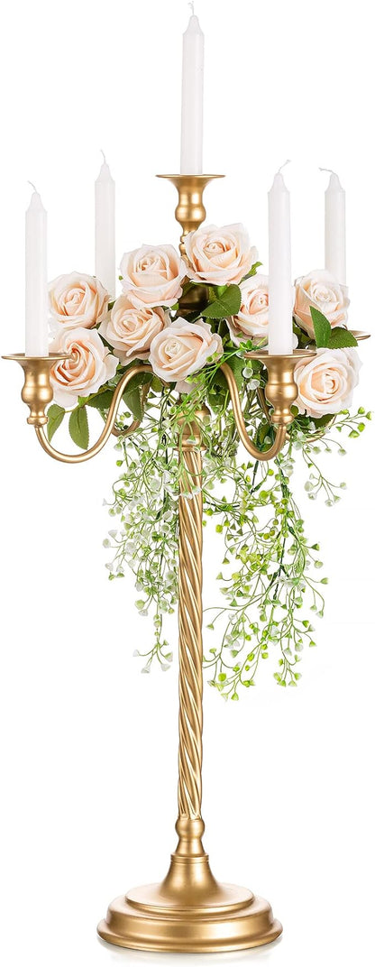 Sziqiqi 28In Floor Candelabra Tall Taper Candlestick for Candle and Floral Metal Candle Holders Table Centerpiece for Wedding Party Event Room