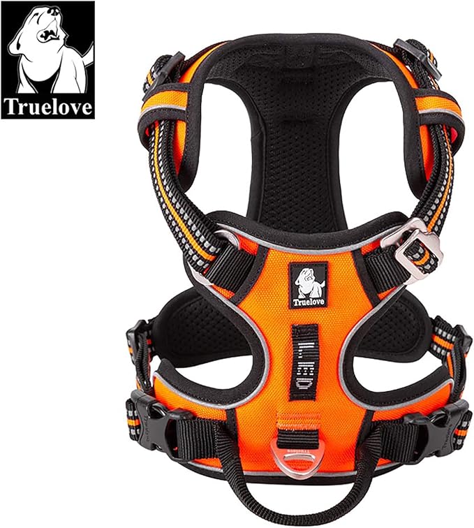Truelove Dog Harness No Pull Nylon Reflective Pet Harness Adjustable Comfortable Control Step-in Brilliant Colors TLH56512 Orange-Mewly Pet