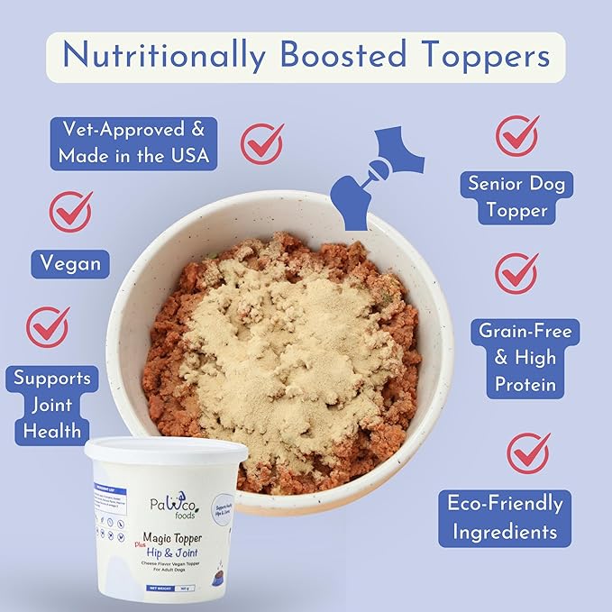 PawCo Magic Topper Hip & Joint Support - Vegan Dog Topper with Omega-3, Grain-Free Meal Enhancer for Senior Dogs, 160g-Mewly Pet