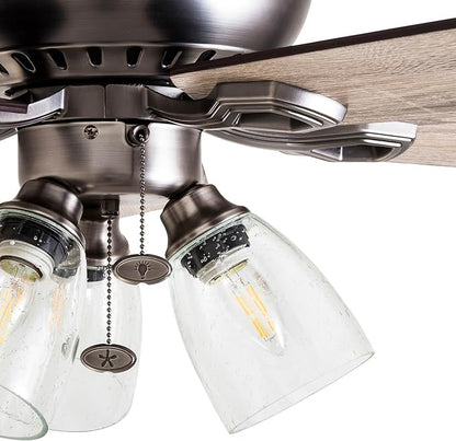 Prominence Home Glenmont, 52 Inch Farmhouse LED Ceiling Fan with Light, Pull Chain, Three Mounting Options, Dual Finish Blades, Reversible Motor - 50388-01 (Pewter)