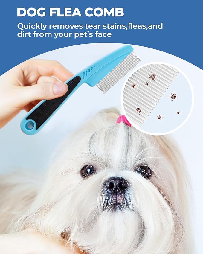 Dog Brush for Shedding Grooming,6 Pack Long-Pin Brush Set for Long Haired Dog Cat Goldendoodles Poodles Doodles Blue-Mewly Pet