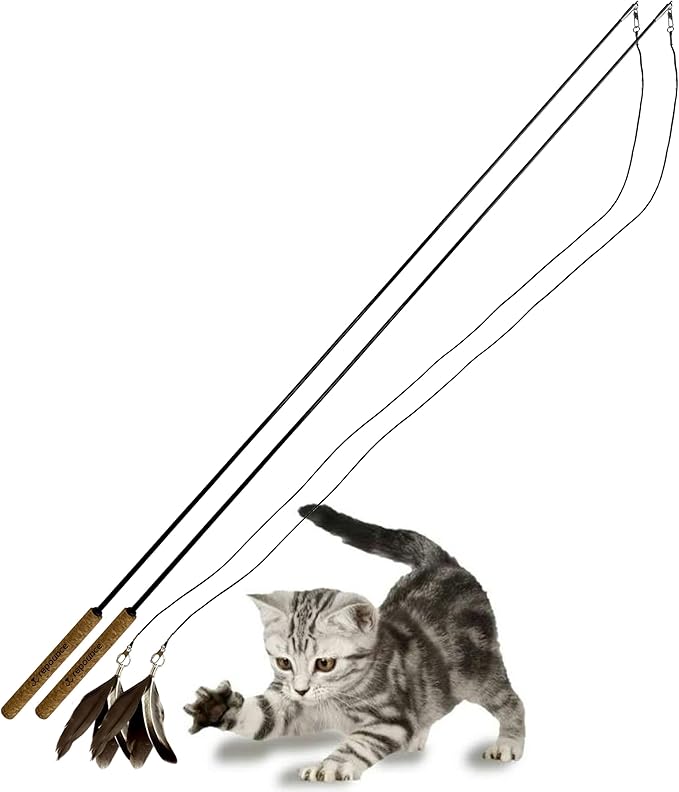 Forever Stick 2 Pack - The Unbreakable Cat Toy Wand, Extra Long Durable Interactive Cat Toy for Indoor Cats, Feather Kitten Toys for Bored Indoor Adult Cats, Bird Teaser Cat Accessories-Mewly Pet