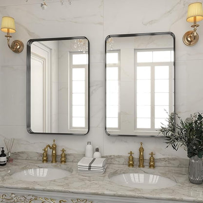 VooBang Bathroom Mirror 20x30 inch, Black Gorgeous Deep Frame Wall Mirror, Modern Round Corner Bathroom Vanity Mirror for Over Sink Hanging or Leaning Horizontal or Vertical, Black