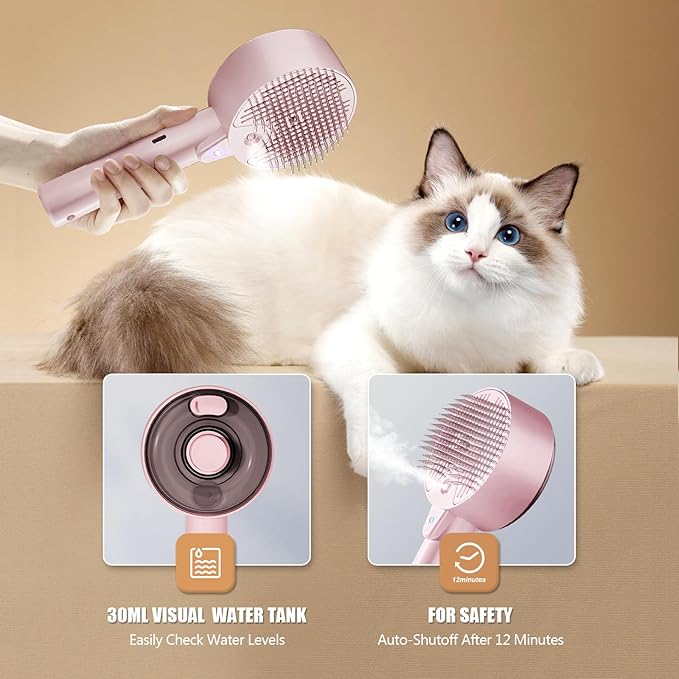 Cloud Care Cat Brush for Indoor Cat Steam Brush for Shedding Spritz Defur Comb for Cats Dogs Steam Brushes for Long Short Hair Cats Dogs Pet Steam Brushes for Massage Grooming Self-Cleaning-Mewly Pet