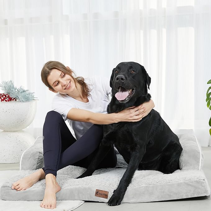 Orthopedic Dog Beds for Extra Large Dogs, Waterproof Dog Beds XLarge, Memory Foam Dogs Couch Beds with Comfy Bolster, Removable Washable Cover and Nonskid Bottom (X-Large,Grey White)-Mewly Pet