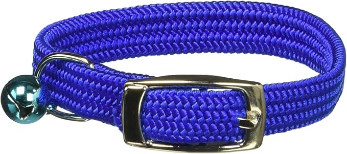 Kool Kat Elastic Cat Safety Collar with Bell, Blue, 8"-Mewly Pet