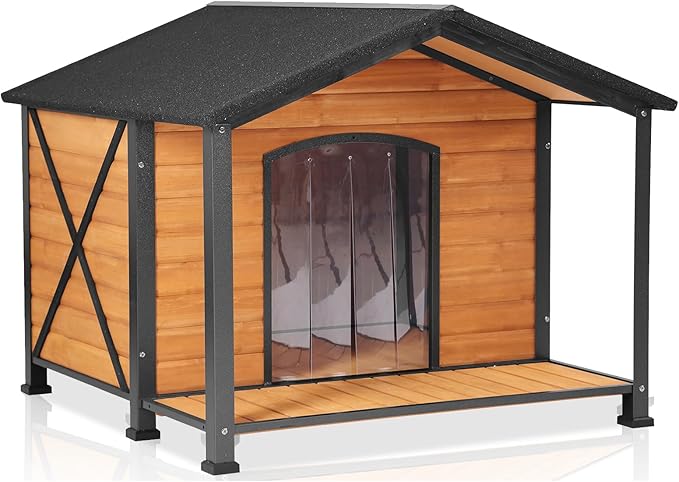 Aivituvin Outdoor Dog House with Chewproof Strong Metal Frame Outside Dog Kennel Weatherproof for Medium to Large Dogs, (41.5" L x 41.4" D x 34.1" H)-Mewly Pet