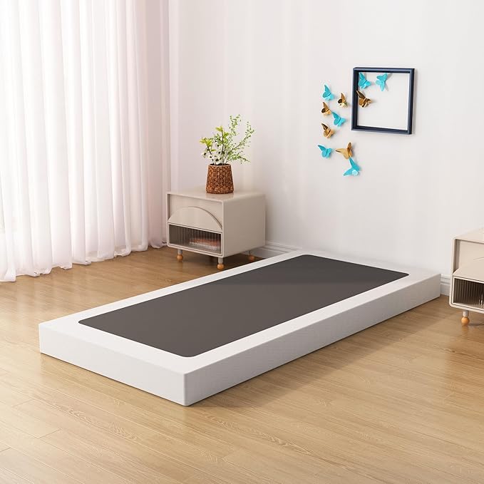 Twin Box Spring Bed Base 6 Inch, Low Profile Metal Boxspring Twin with Fabric Cover, 2000 Lbs Max Weight Capacity Mattress Foundation, Noise-Free, Easy Assembly