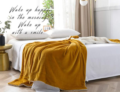 NANPIPER Throw Blanket Reversible Sherpa Flannel Blanket Ultra-Soft Plush Warm Fleece Microfiber for Bed/Couch Decorative Lightweight(50"x60",Ginger Yellow)