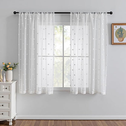 MYSKY HOME White Curtains for Bedroom 63 Inch Length Long Sheer Curtains for Kids Room Nursery Curtains with White Patched Design Rod Pocket Privacy Window Drapes Dining Room 52" x 63" 2 Panels