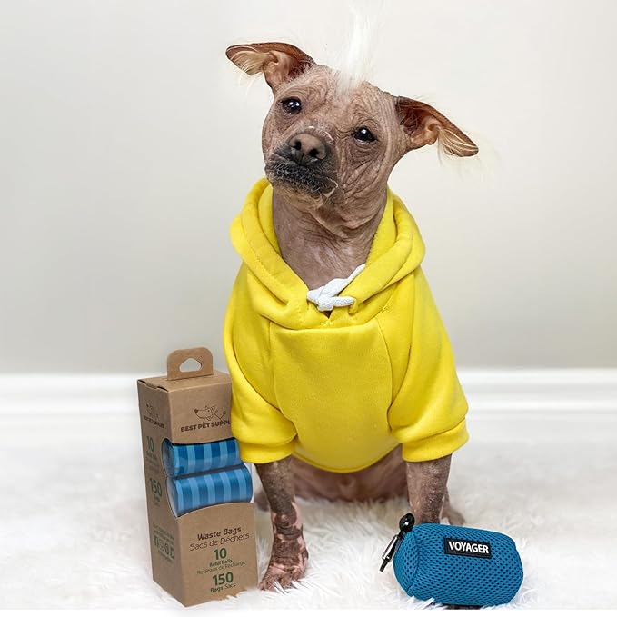 Best Pet Supplies Dog Poop Bags (150 Bags) for Waste Refuse Cleanup, Doggy Roll Replacements for Outdoor Puppy Walking and Travel, Leak Proof and Tear Resistant, Thick Plastic - Blue Strips-Mewly Pet