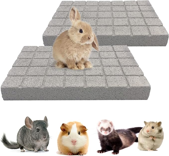 BNOSDM Rabbit Grinding Claw Pads 2Pack Bunny Scratch Foot Pads Natural Hamster Lava Stone for Teeth Grinding White Rabbit Scratching pad Chew Toy for Guinea Pig Ferret Chinchilla Mouse-Mewly Pet