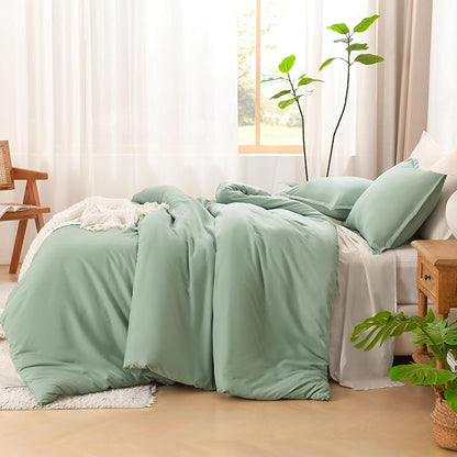 Litanika Queen Comforter Set Sage Green, 3 Pieces Lightweight Comforters Queen Size Solid Bedding Comforters Sets, Down Alternative Comforter Bed Set Quilt Blanket