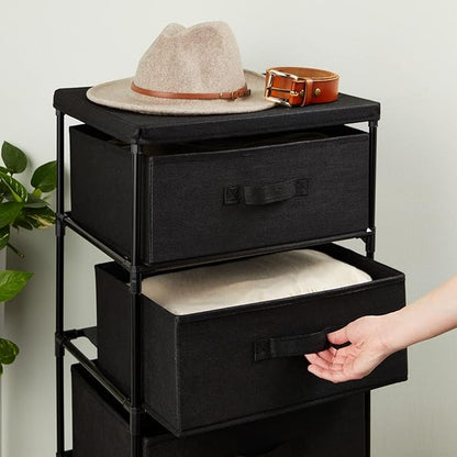 Juvale 4-Tier Fabric Dresser for Closet - 16.5 x 13 x 33 in, Black - Storage Cabinet with Drawers, Closet Drawers & Bedroom Storage