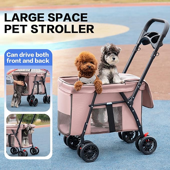 Pet Stroller Cat Dog Stroller Travel Folding Pet Carriers（Pink）-Mewly Pet