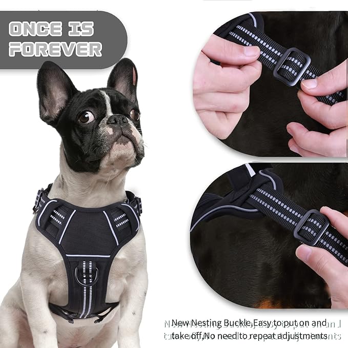 No Pull Dog Harness for Medium Dogs, Adjustable No Choke Pet Vest with Dog Leash Fit Smart Reflective Pet Walking Harness for Training Easy Control Soft Handle Black L-Mewly Pet