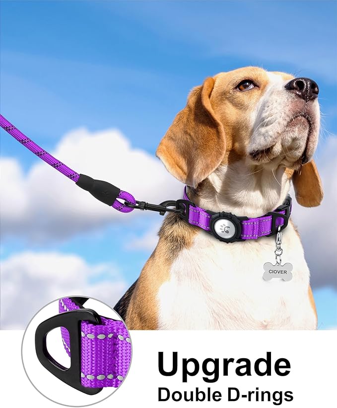 TagME Airtag Dog Collar,Waterproof Reflective Pet Collar with Airtag Holder,Soft Padded and Double D-Rings for Medium Dogs,Purple-Mewly Pet