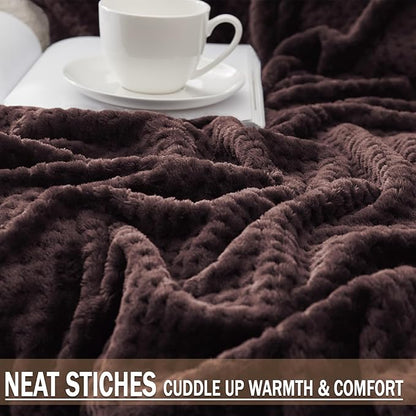 Exclusivo Mezcla Fleece Bed Blanket Queen Size, Super Soft and Warm Blankets for Couch, Sofa and Bed Waffle Textured, Cozy, Fuzzy and Lightweight (Coffee, 90x90 Inches)