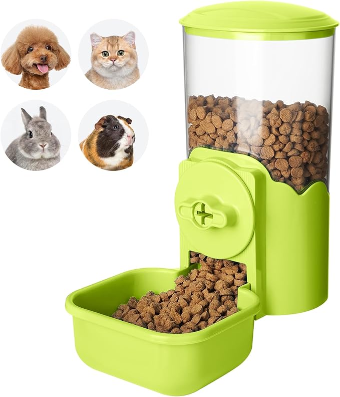 VANNON Small Animal Hanging Automatic Food Dispenser, 35oz Gravity Pet Feeder for Cage, Food Bowl for Rabbit Puppy Cat Ferret Guinea Pig Chinchilla Parrot (Green)-Mewly Pet