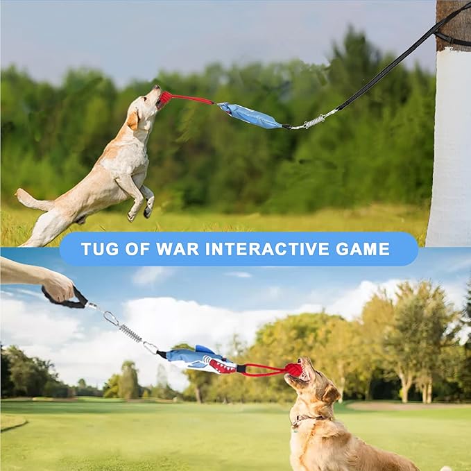 Dog Tree Tug of War Toy with Handles,Tethered Tug of War Outdoor Toy with Squeaky Self Play for Aggressive Chewers, Durable Bungee Cord with Chew Ball-Mewly Pet