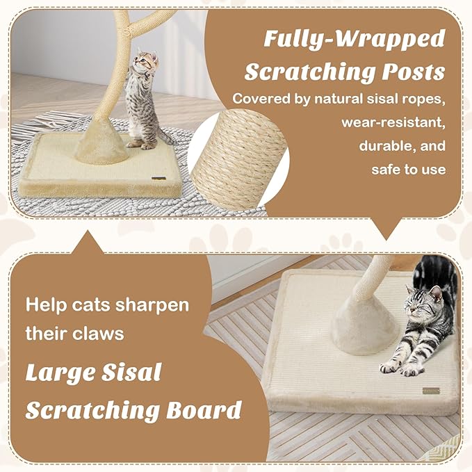 PETSITE 70" Tall Cat Tree, Cat Tower with Scratching Posts and Board, Multi-Level Cat Tower for Large Cats 20 lbs+ with 3 Cozy Perches and Dangling Balls, Modern Cat Tree for Indoor Cats Large Adult-Mewly Pet