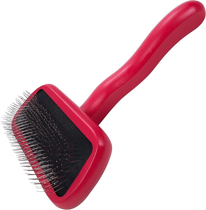Chris Christensen Karben II Slicker Brush for Dogs, Groom Like a Professional, Ideal For All Coat Types, Remove Shedding Coat, Tangles and Dead Undercoat, 17 mm Stainless Steel Pins, Red, Small-Mewly Pet