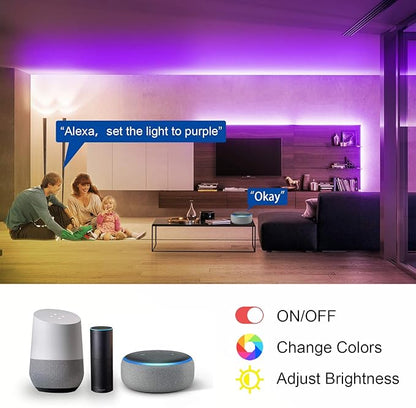 VOLIVO 65.6 FT WiFi LED Strip Lights,LED Light Strip Compatible with Alexa and Google Home,App/Remote/Voice Controlled Music Sync Color Changing Lighting for Bedroom Kitchen,Party,TV