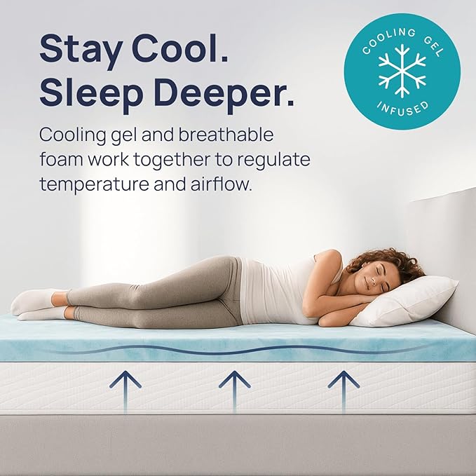 Sure2Sleep Gel Swirl Memory Foam Mattress Topper - 3 Inch, Pressure Relieving, Cooling Comfort - Made in The USA & CertiPUR-US Certified - Softens Firm Beds and Extends Mattress Life - Twin Size