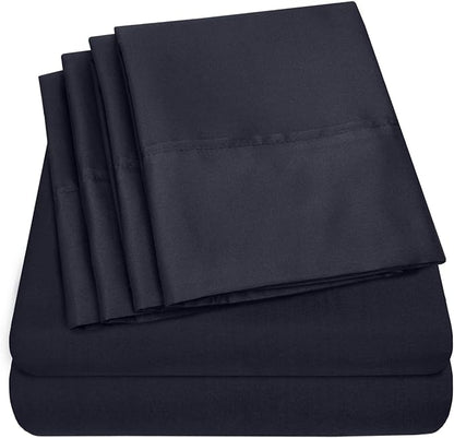 Full Size Bed Sheets - 6 Piece 1500 Supreme Collection Fine Brushed Microfiber Deep Pocket Full Sheet Set Bedding - 2 Extra Pillow Cases, Great Value, Full, Navy