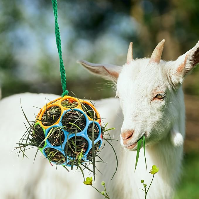 Besimple 2 Pack Horse Treat Ball Hay Feeder Toy, Goat Feeder Ball Hanging Feeding Toy for Horse Goat Sheep Relieve Stress (Colorful)-Mewly Pet