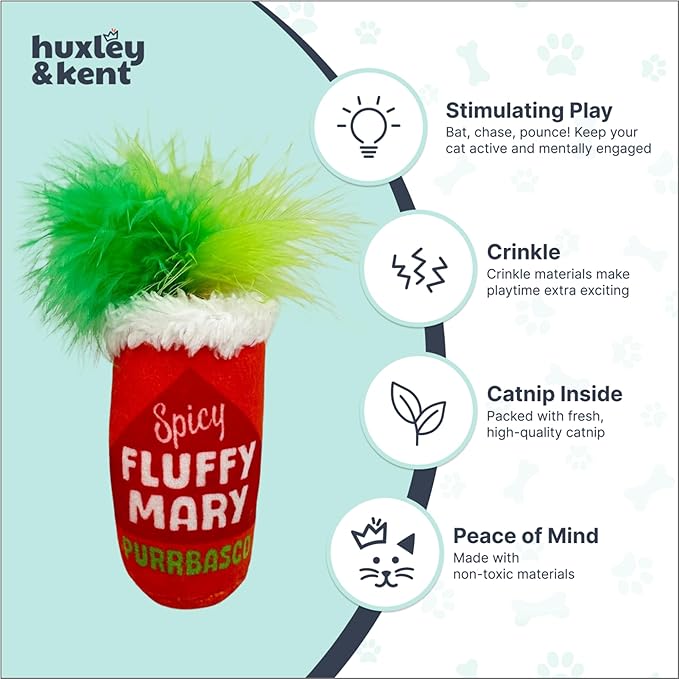 Huxley & Kent Plush Cat Toy - Interactive Catnip Toy for Cats & Kittens - Soft Kitty Toys with Crinkle & Catnip - Fun Indoor Play - Fluffy Mary-Mewly Pet