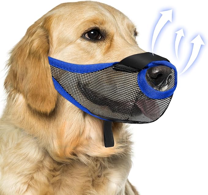 Dog Muzzle, Soft Air Mesh Muzzle for Small Medium Large Dogs Anti Biting Barking Chewing Scavenging, Breathable Adjustable Loop Pets Muzzle with Front Opening Design Allows Panting Drinking (Blue,XL)-Mewly Pet