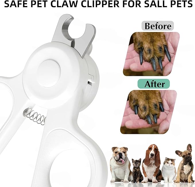 Professional Dog and Cat Nail Clippers with Lights to Illuminate Nails or Blood Lines for Safe Trimming，Sharp Stainless Steel Pet Nail Trimmers with Safety Guard to Avoid Overcutting for Small Animals-Mewly Pet