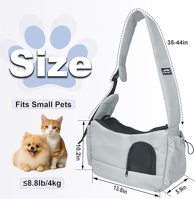Cat Sling, Dog Carriers for Small Dogs up to 8.8 lbs Kitten and Puppy, Breathable Cats Carrier Pouch Pet Purse with Pockets, Hands-Free Pet Carrier with Safety Harness for Travel, Gray-Mewly Pet